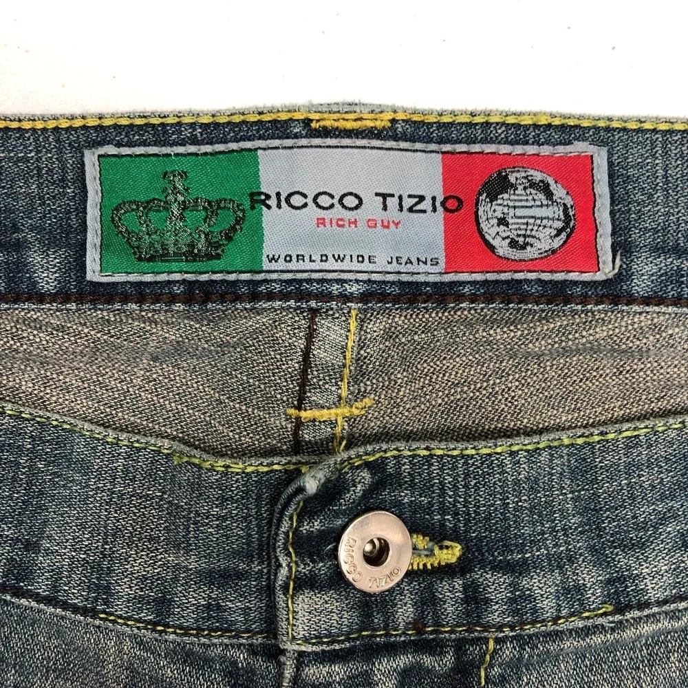 Ricco Tizio Rich Guy Jeans Mens 40x30 Blue Relaxed Straight Denim Distressed